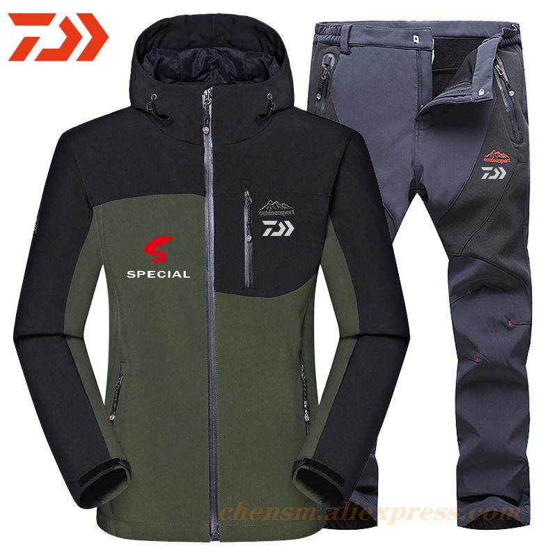 Изображение товара: Dawa 2021 новые мужские зимние водонепроницаемые комплекты одежды для рыбалки, теплые флисовые походные костюмы, уличная походная Куртка для рыбалки + штаны