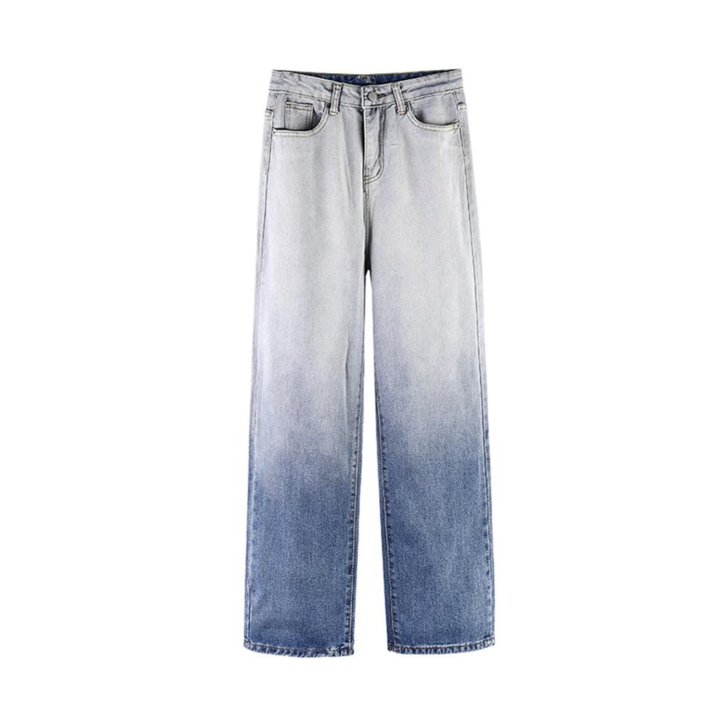 Изображение товара: Прямые джинсы с градиентом цвета, женские брюки с высокой талией, джинсы с широкими штанинами, брюки синего цвета, уличная одежда, винтажные качественные брюки в стиле Харадзюку