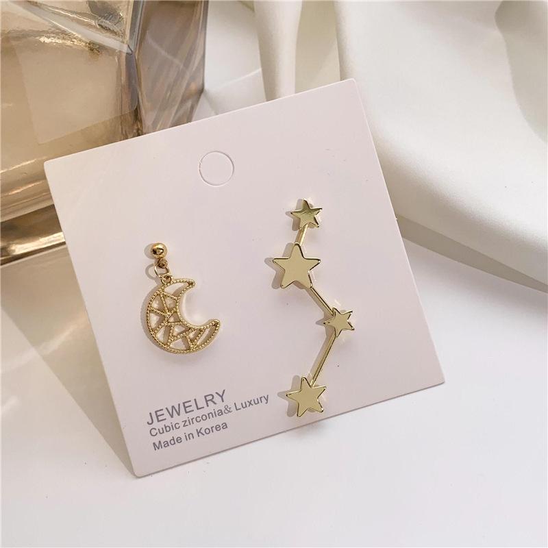 Изображение товара: Sweet Moon Star Korean Earrings Asymmetric Simple Statement Earrings Wholesale