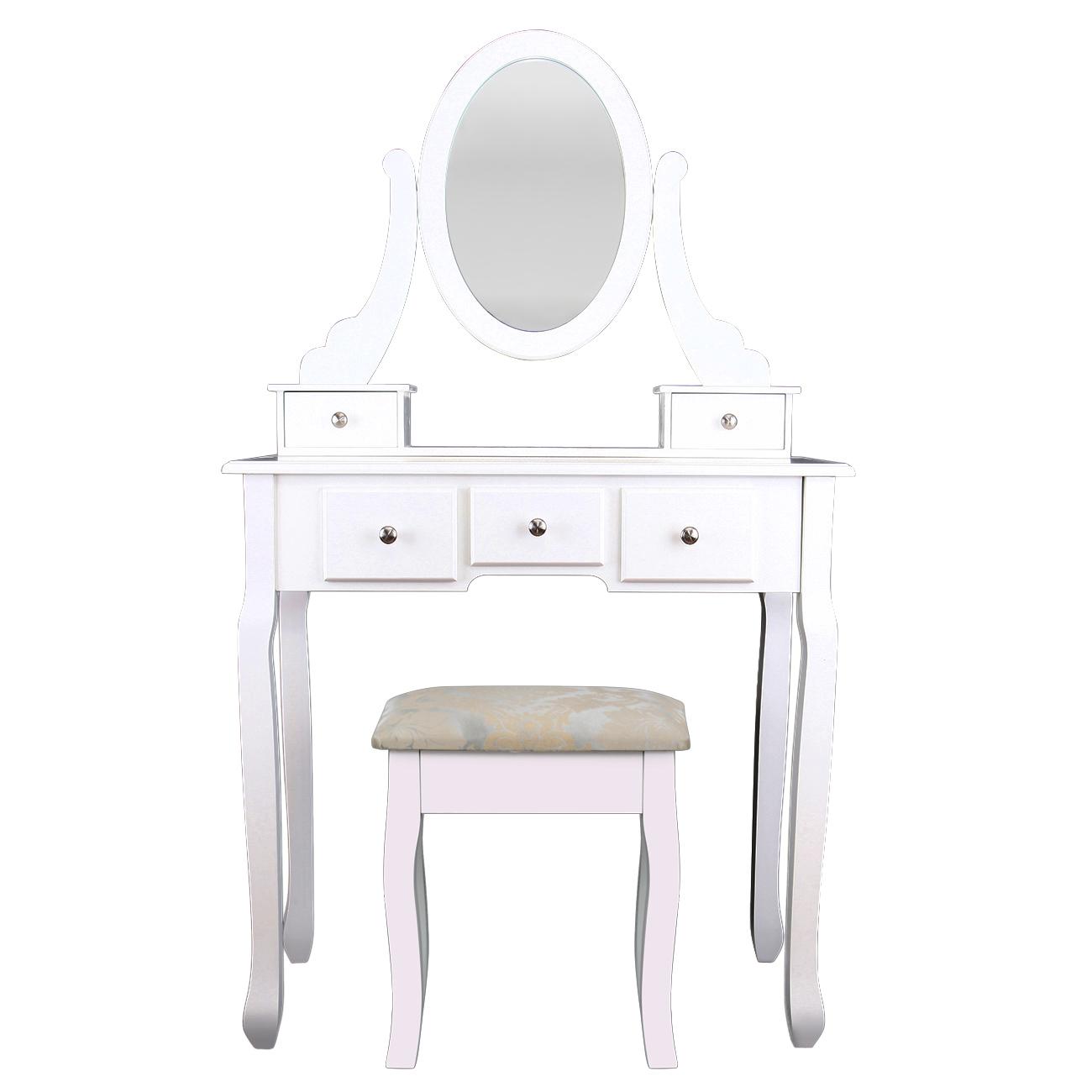 Изображение товара: Современный туалетный столик для макияжа Yonntech, домашняя спальня с зеркальным табуретом и 5 ящиками, МДФ, бесплатный подарок