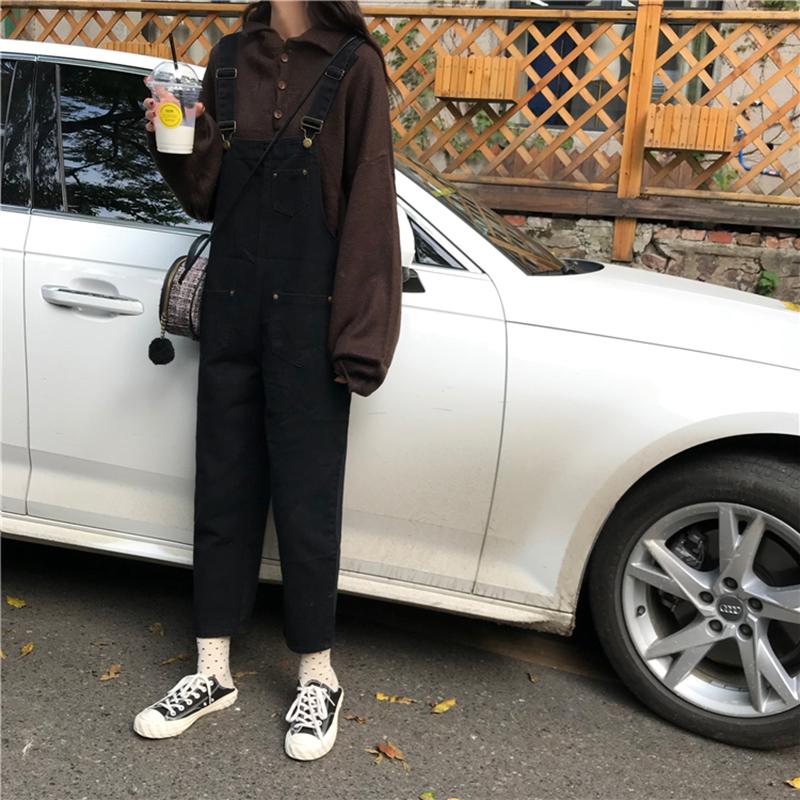 Изображение товара: Комбинезон женский однотонный с карманами, простой Универсальный Повседневный брюки в Корейском стиле Харадзюку, большие размеры 5XL, черный