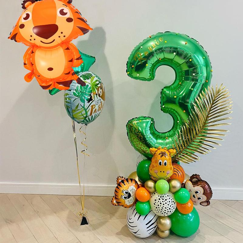 Изображение товара: 1 комплект сафари воздушные шарики в виде животных набор Латексный Шар 32 дюйма Золотой номер баллон Дети День Рождения Вечеринка Globo Baby Shower Jungle Party Decor