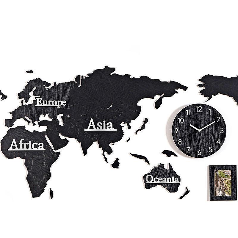 Изображение товара: Настенные часы, 3D фоторамка, мировые часы-карта, большие деревянные часы из ДВП, настенные часы, круглые часы современного дизайна Mute Relogio De Parede, новинка