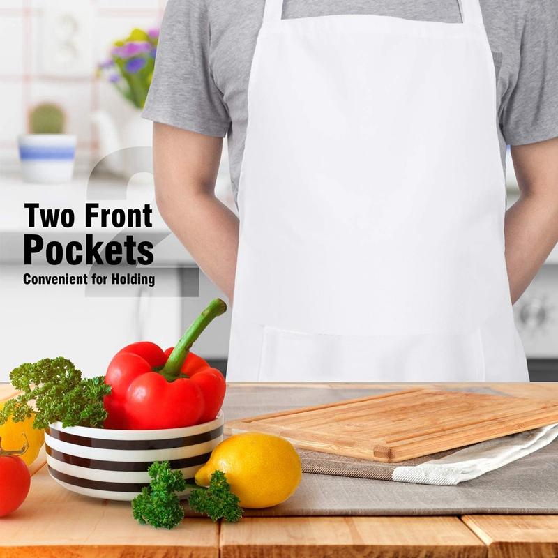 Изображение товара: 4 шт. нагрудник фартуки с 2 карманами Регулируемый Кухонный фартук шеф-повара для женщин и мужчин, белый