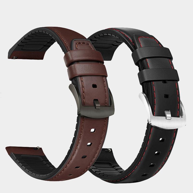 Изображение товара: 22 мм ремешок для часов из силикона + кожи 2 в 1 модный мужской сменный Браслет для Huawei watch Pro/GT быстросъемный ремешок