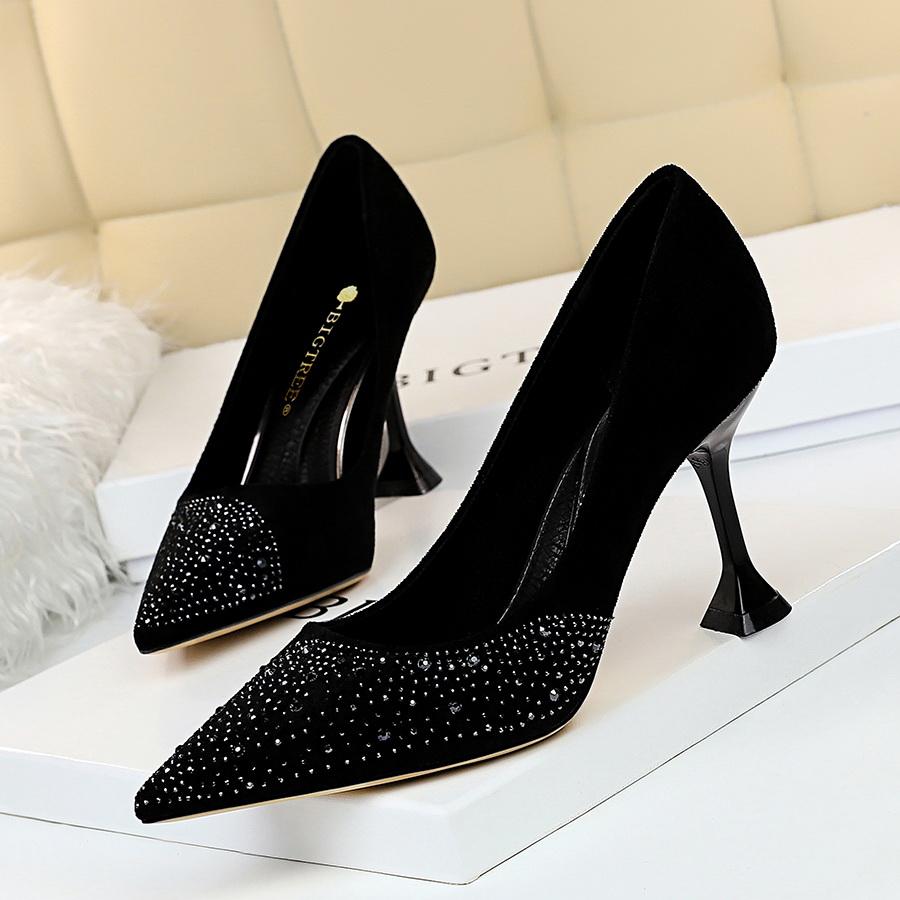 Изображение товара: 2021 офисные женские туфли свадебные туфли с украшением в виде кристаллов 8,5 см обувь на высоком каблуке размера плюс для женщин Стразы Свадебная желтый низкие ботинки на каблуках, очень популярные туфли