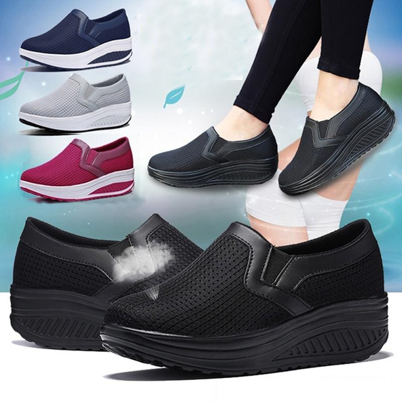 Изображение товара: Туфли женские сетчатые на платформе, дышащие лоферы, дышащая обувь на танкетке, плоская подошва, кроссовки