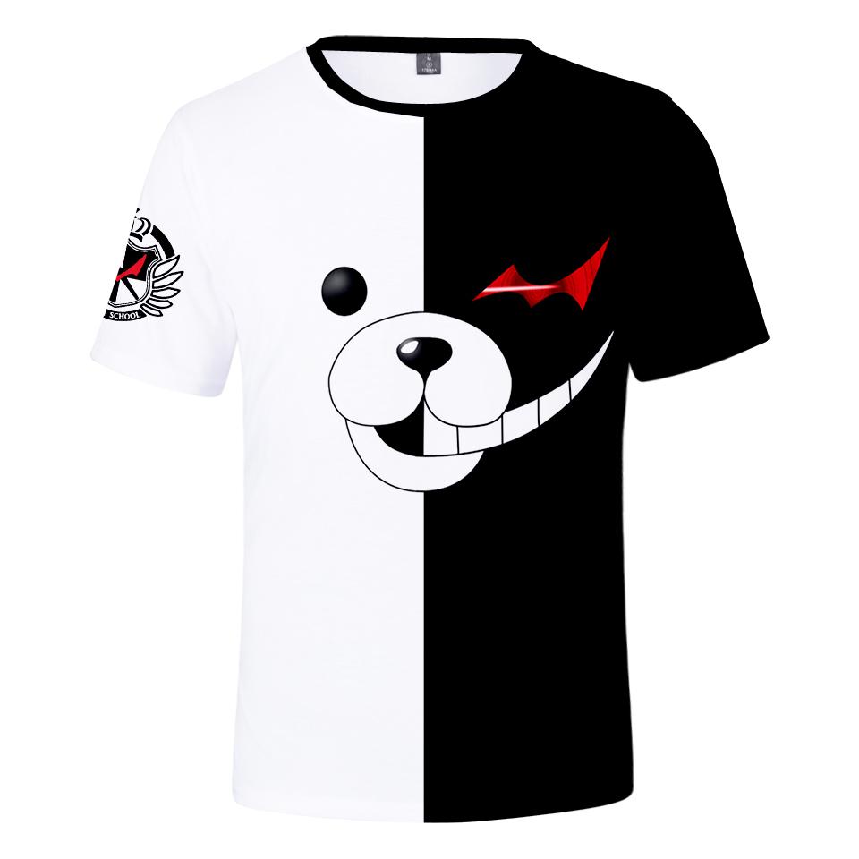 Изображение товара: Повседневная футболка для мальчиков и девочек с 3D Аниме Монокума, мужские и женские футболки, модная детская футболка в стиле хип-хоп, летняя черно-белая крутая футболка