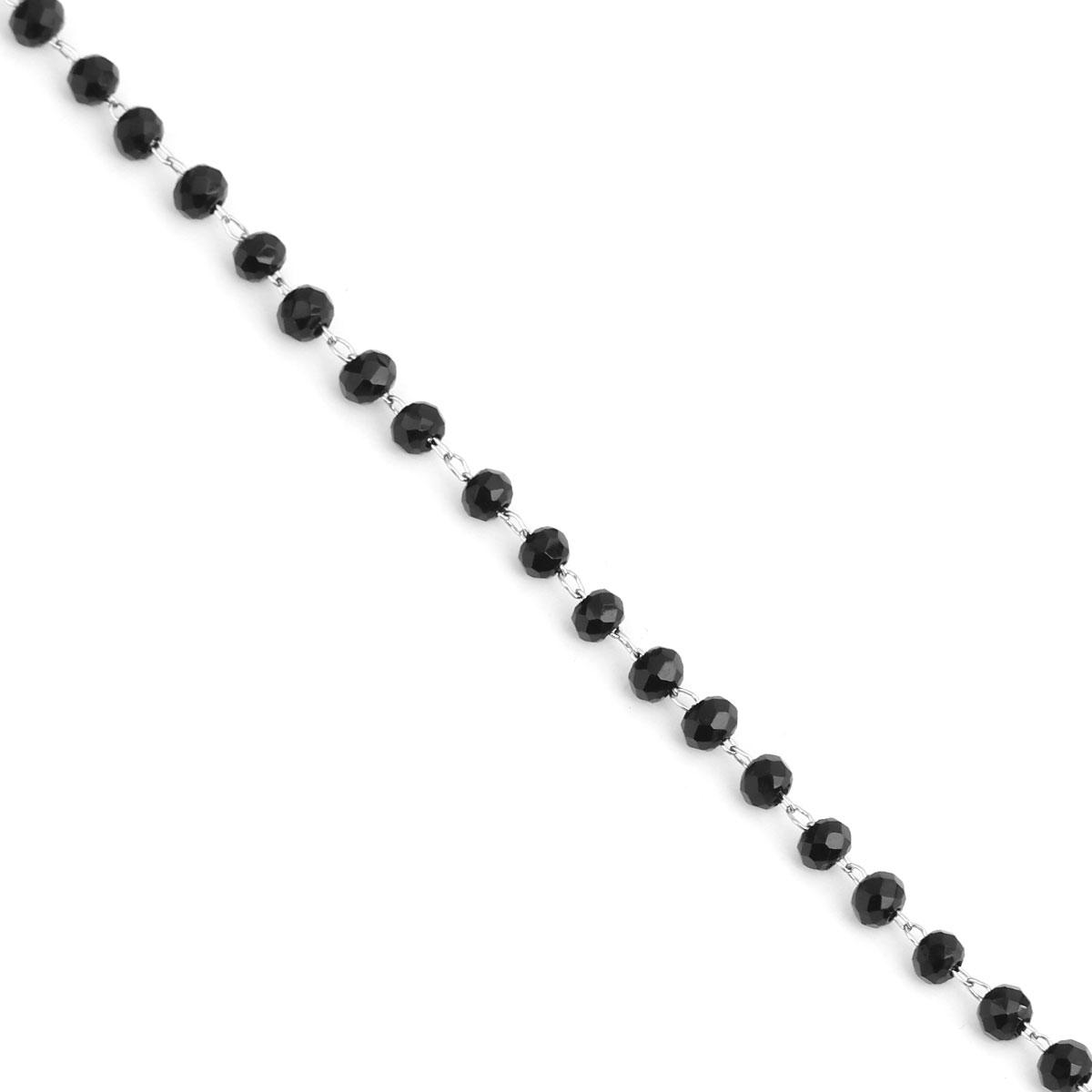 Изображение товара: Цепочка из нержавеющей стали 304, Черные Хрустальные стеклянные бусины, звено для кабеля, цепочка серебряного цвета для изготовления браслетов, ювелирных изделий своими руками, 3,4x2,9 мм, 1 м
