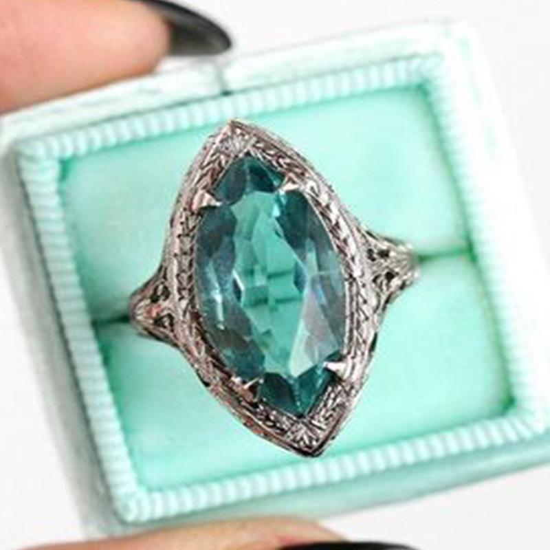 Изображение товара: Milangirl Античный Зеленый Камень маркиза большие кольца для женщин заполненные капли воды циркон кольцо для женщин Свадьба s