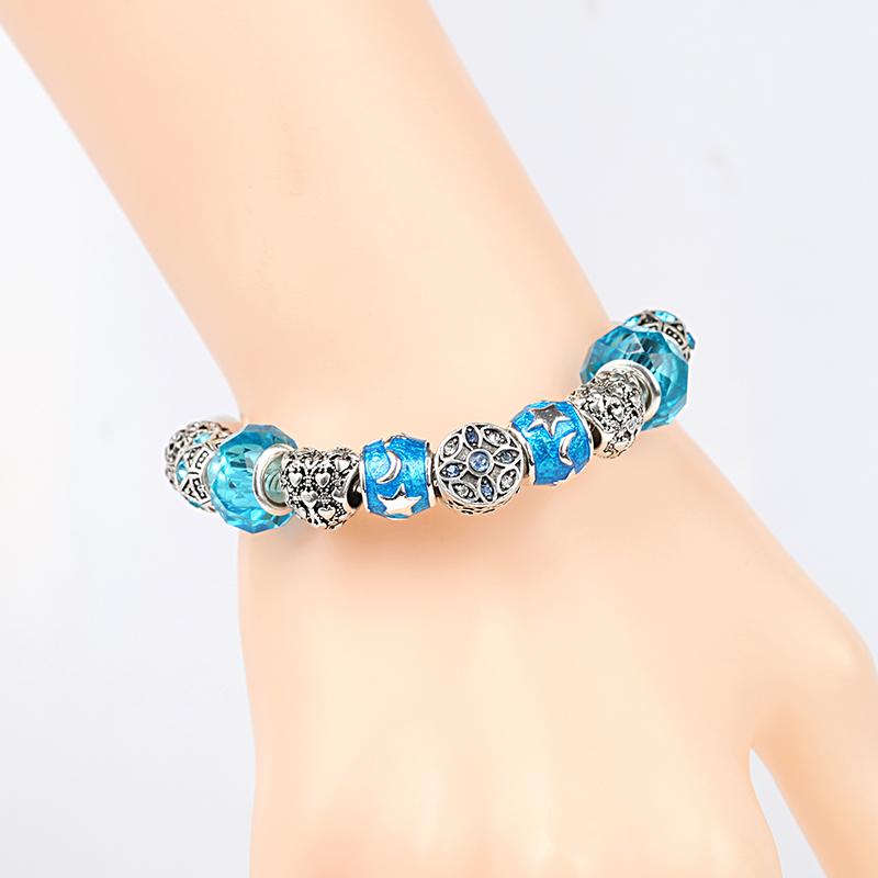 Изображение товара: Прямая поставка, синий браслет с шармами и кристаллами с бусинами Marano, подходит для оригинального браслета для женщин и мужчин, браслет дружбы, подарок