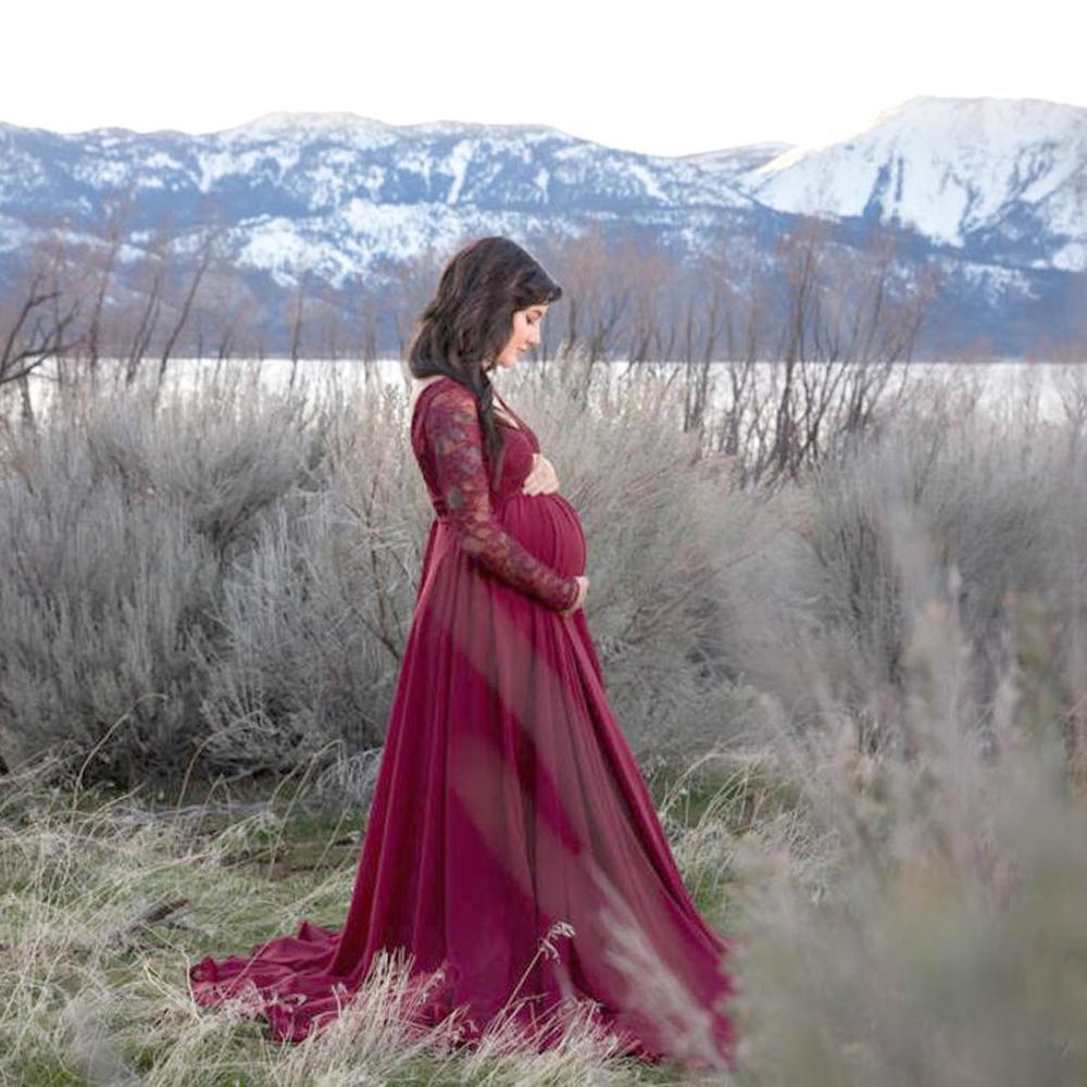 Изображение товара: Длинное кружевное платье для беременных, платье для фотосессии, сексуальное нарядное платье для беременных, одежда с принтом стрельбы для беременных женщин, макси-платье 2020