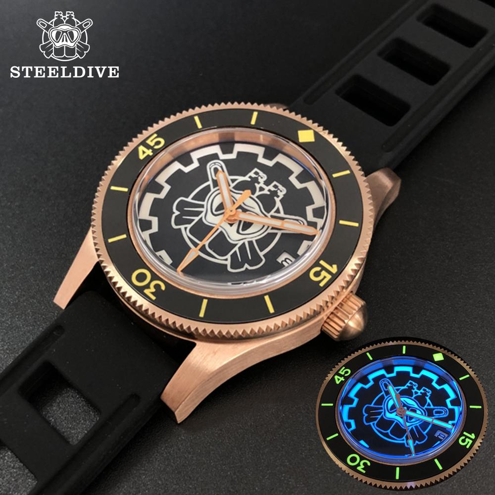 Изображение товара: Steeldive Diver часы Акула 300 м Дайвинг автоматические часы сапфировое стекло C3 светящиеся Германия CuSn8 оловянные бронзовые механические часы