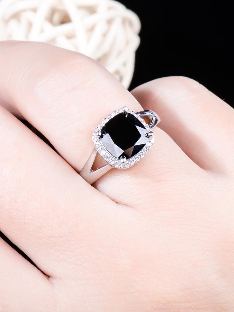 Изображение товара: Кольцо с черным цирконием и черным бриллиантом, кольца для женщин, серебро 925 пробы, подарок для женщин uxury Jewelry 2020, обручальное кольцо