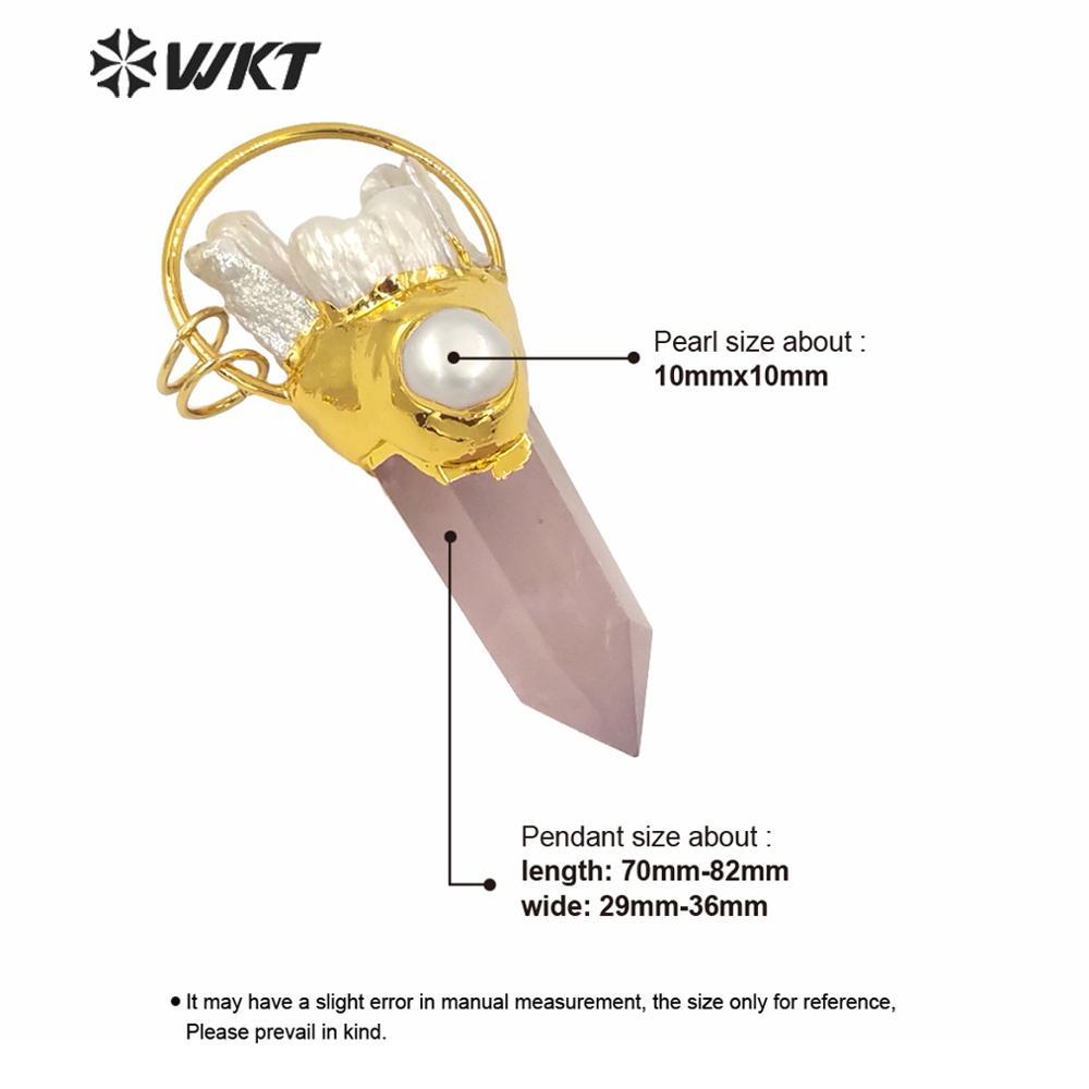 Изображение товара: WT-P1587 WKT удивительная Большая Натуральная роза кварта подвеска в виде точки духа Женская мода жемчужные подвески розовый кварц Подвеска ювелирные изделия