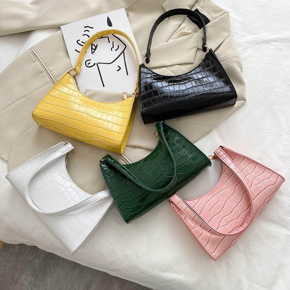 Изображение товара: Модная Изысканная сумка для покупок в стиле ретро, повседневные женские сумки через плечо, женская кожаная однотонная сумка с цепочкой
