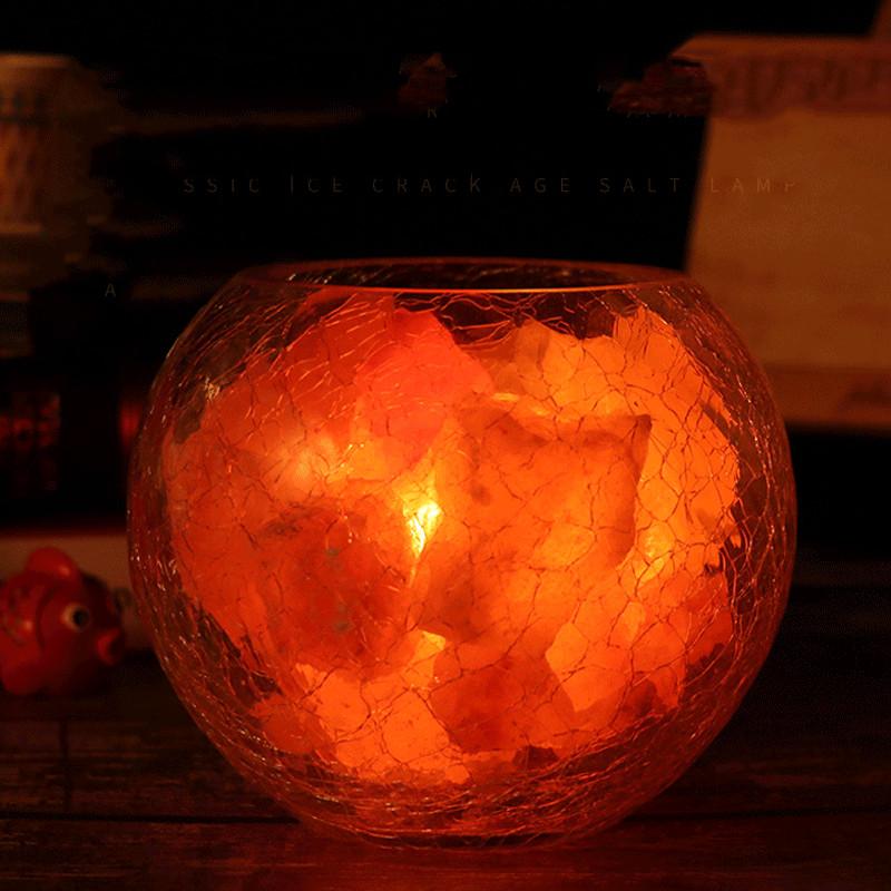 Изображение товара: Креативная Хрустальная солевая лампа, круговой стеклянный абажур, настольная лампа с трещинами для спальни, прикроватная светодиодная Ночная лампа, сказочные рождественские огни