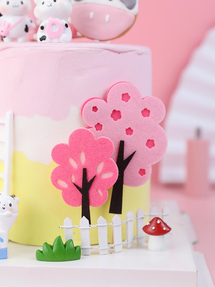 Изображение товара: Декоративные украшения для выпечки торта, розовая корова, ферма, мягкая глина, вставка, войлочный порошок, дерево, карточка, десерт на день рождения