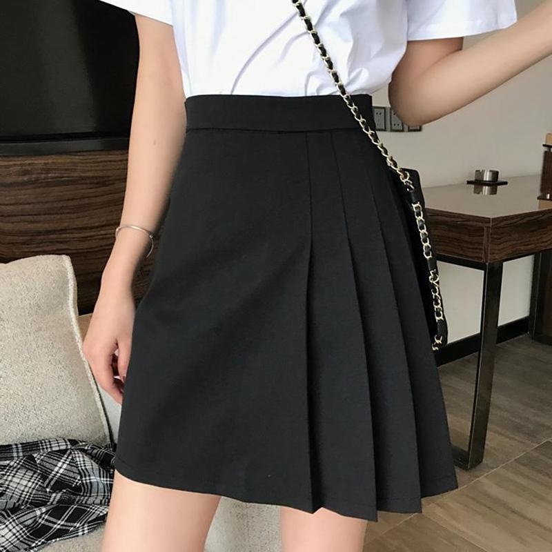 Изображение товара: Женская мини-юбка с высокой талией, легкая плиссированная юбка черного или серого цвета в Корейском стиле, весна-лето 2021