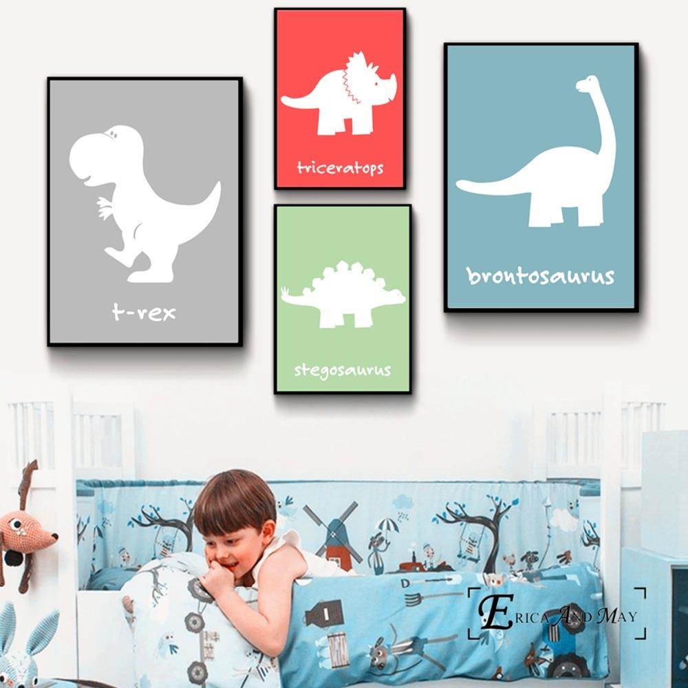 Изображение товара: Набор с мультипликационным динозавром, Художественная печать на холсте, постер, настенные картины для детской комнаты, домашний декоративный настенный Декор, картина без рамки