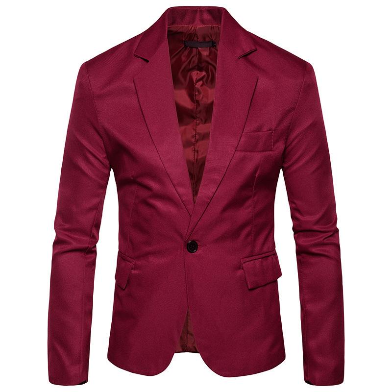 Изображение товара: Повседневный мужской костюм QNPQYX, однотонный мужской Красный Блейзер на одной пуговице, уличная приталенная куртка, мужской костюм с длинным рукавом, 8 карамельных цветов, женский