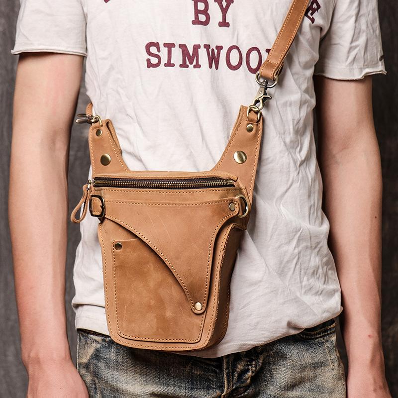 Изображение товара: Поясная сумка для мужчин, кожаная сумка на бедро, забавная Повседневная Сумочка для мотоциклистов, мессенджеры на плечо