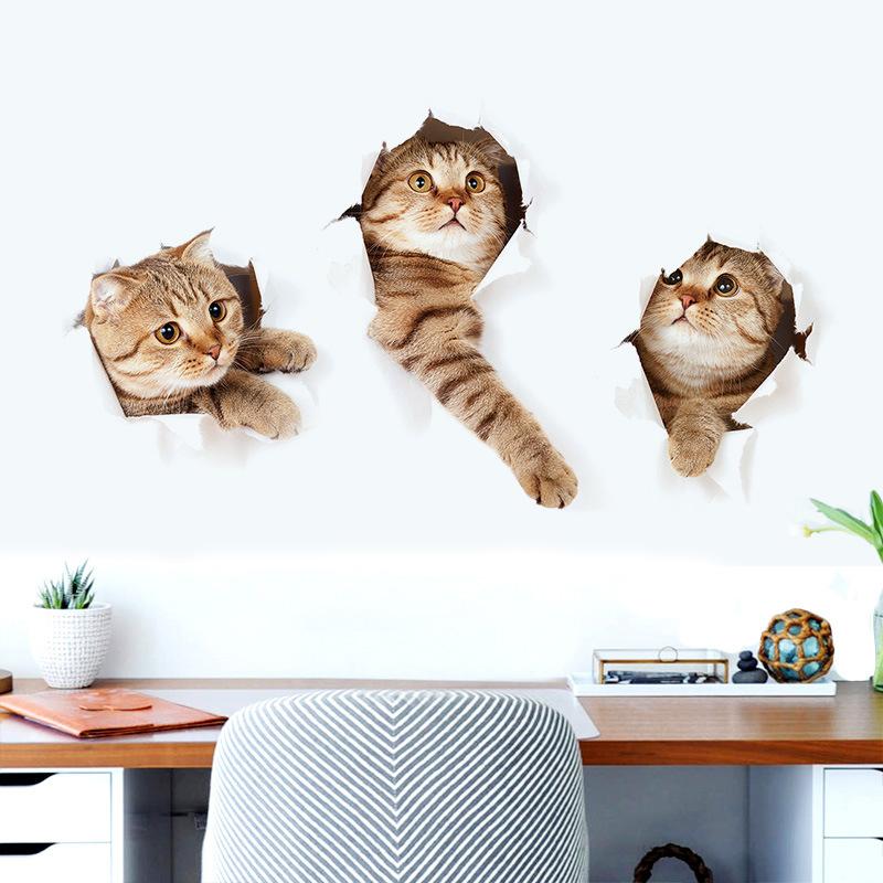 Изображение товара: Фотообои с милыми животными, домашний декор, креативные наклейки с милым котом, 3D художественные настенные наклейки для спальни, крышки унитаза, украшение для дома