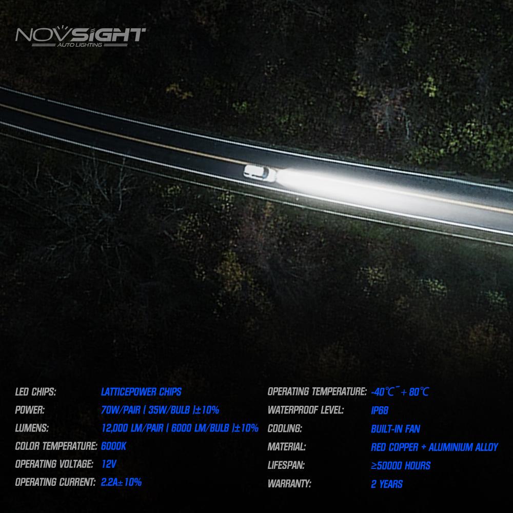 Изображение товара: Светодиодные фары NOVSIGHT H4, мини-Автомобильные светодиодные лампы 9003 HB2 ближнего/дальнего света, 6000 лм, 12 В, 70 Вт, K, белые автомобильные аксессуары, Автомобильные фары