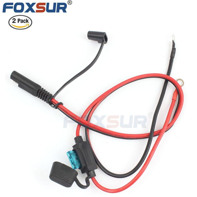 Изображение товара: Быстроразъемный штекер FOXSUR, 2 шт., SAE, на клемму 12 В, 15 а предохранитель, для мотоциклов или снегоходов, зарядный кабель SAE