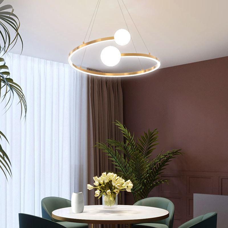 Изображение товара: Дизайнерские кольцевые светодиодные подвесные светильники, креативная лампа с абажуром для гостиной, столовой, спальни, домашняя Подвесная лампа диаметром 60 см, 25 Вт