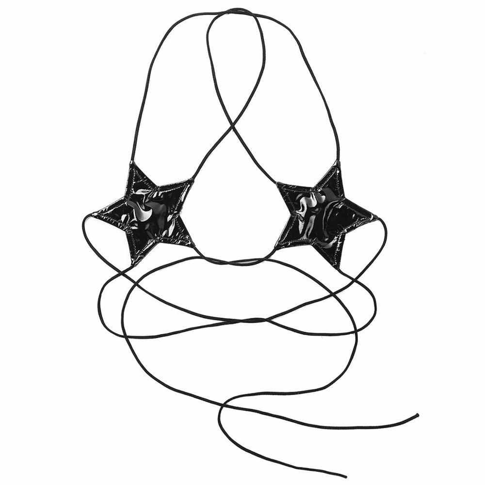 Изображение товара: Сексуальные женские бюстгальтеры из лакированной кожи, с накидкой в виде звезд, бюстье Холтер, с шеей, на бретелях, лучшие струны, нижнее белье бикини