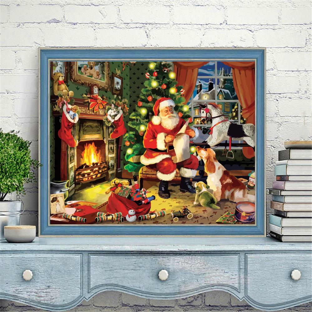 Изображение товара: HUACAN картина по номеру Санта Клаус рисование на холсте DIY картинки по номеру Рождество ручная роспись украшение дома подарок
