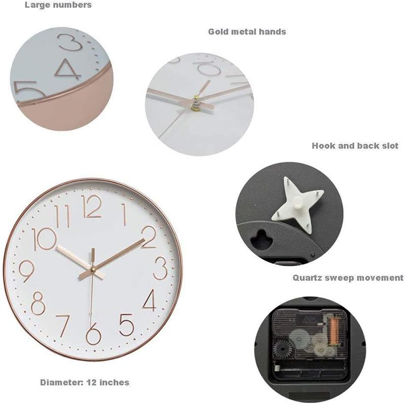 Изображение товара: AT69 -12 дюймовые кварцевые настенные часы, бесшумные, не тикают, настенные часы для помещений, современные декоративные розовые золотые