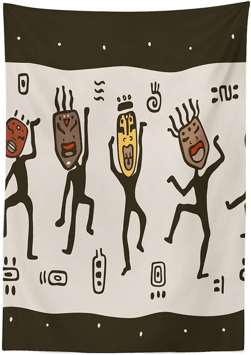 Изображение товара: Дизайнерский чехол для стола с этническим принтом в доисторическом стиле с изображением танцующих жителей