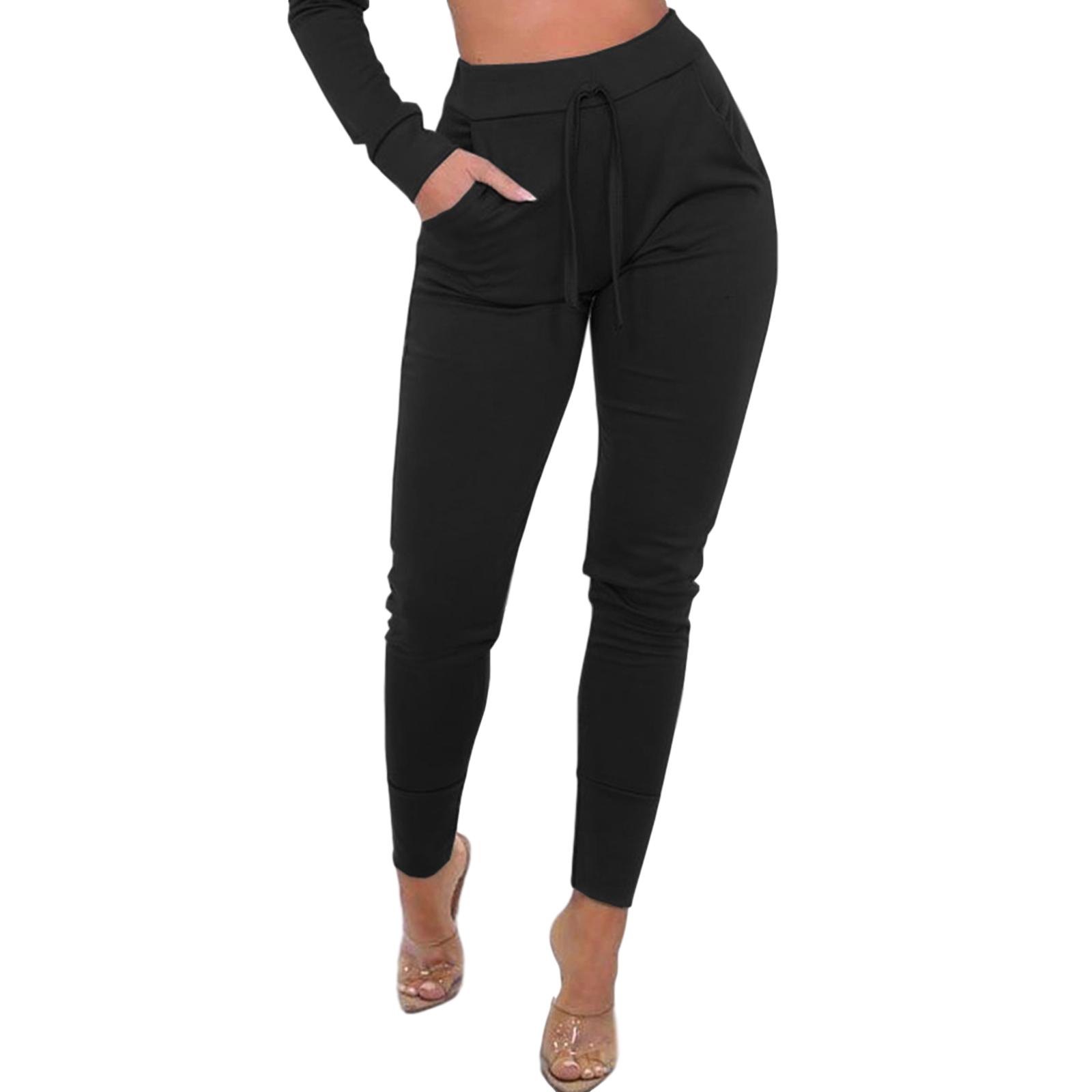 Изображение товара: Женские повседневные однотонные спортивные брюки с высокой эластичной талией, узкие брюки с манжетами на лодыжке, узкие брюки с карманом