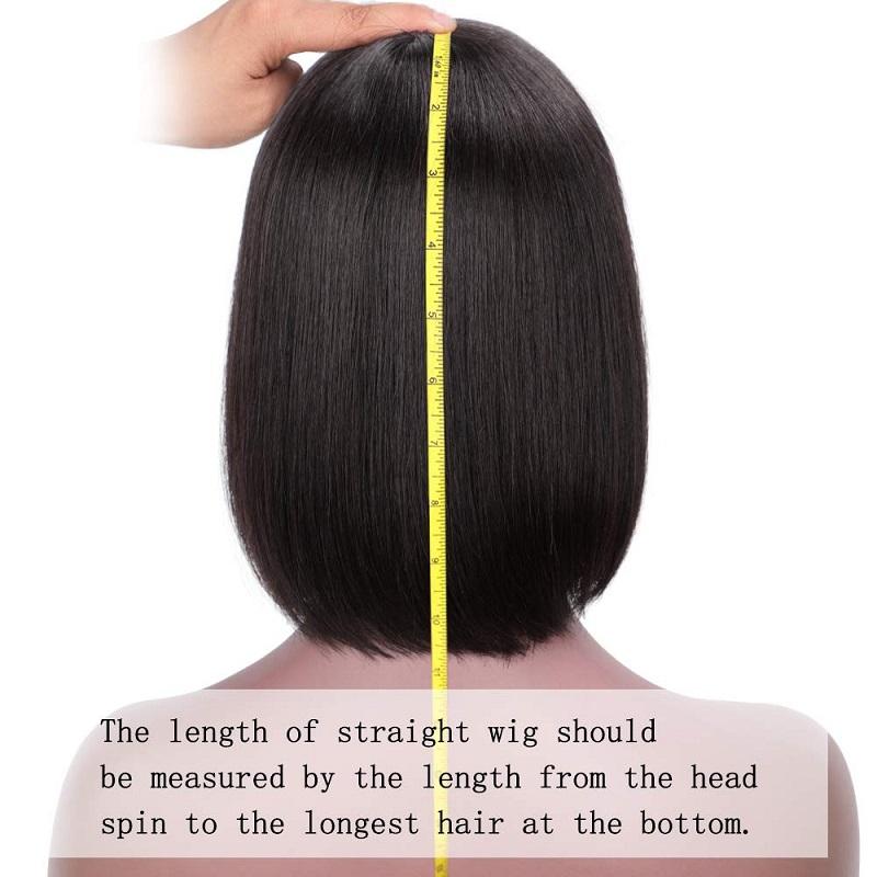 Изображение товара: Короткие парики из человеческих волос, гладкие прямые волосы парик бразильский Реми 150-250 плотность прямо боб парики с челкой для Для женщин предварительно вырезанные WoWEbony парик