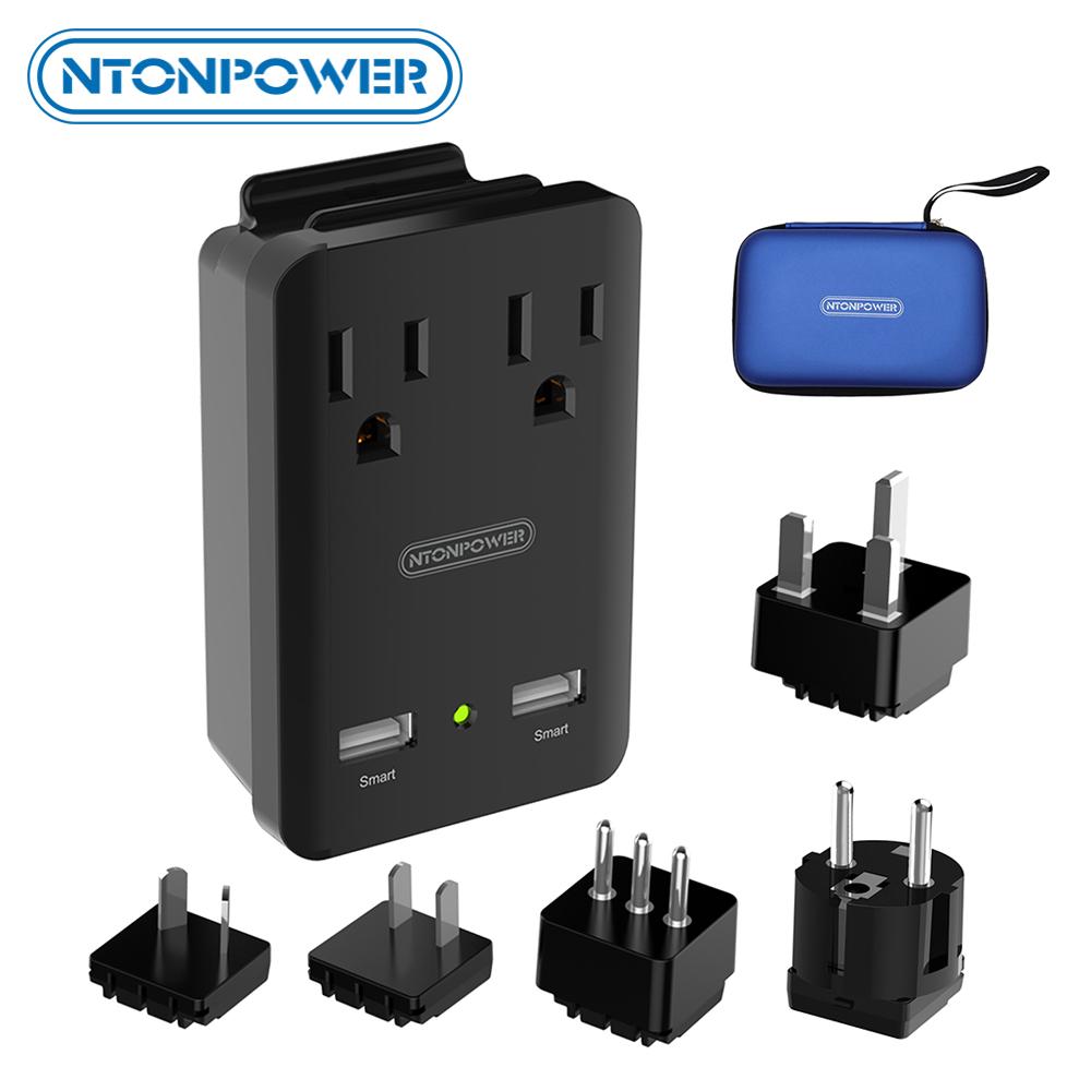 Изображение товара: NTON POWER World Travel Adapter с 2 портами USB, 2 выхода, Международный адаптер питания с органайзером, чехол для ЕС, Великобритании, JP, США