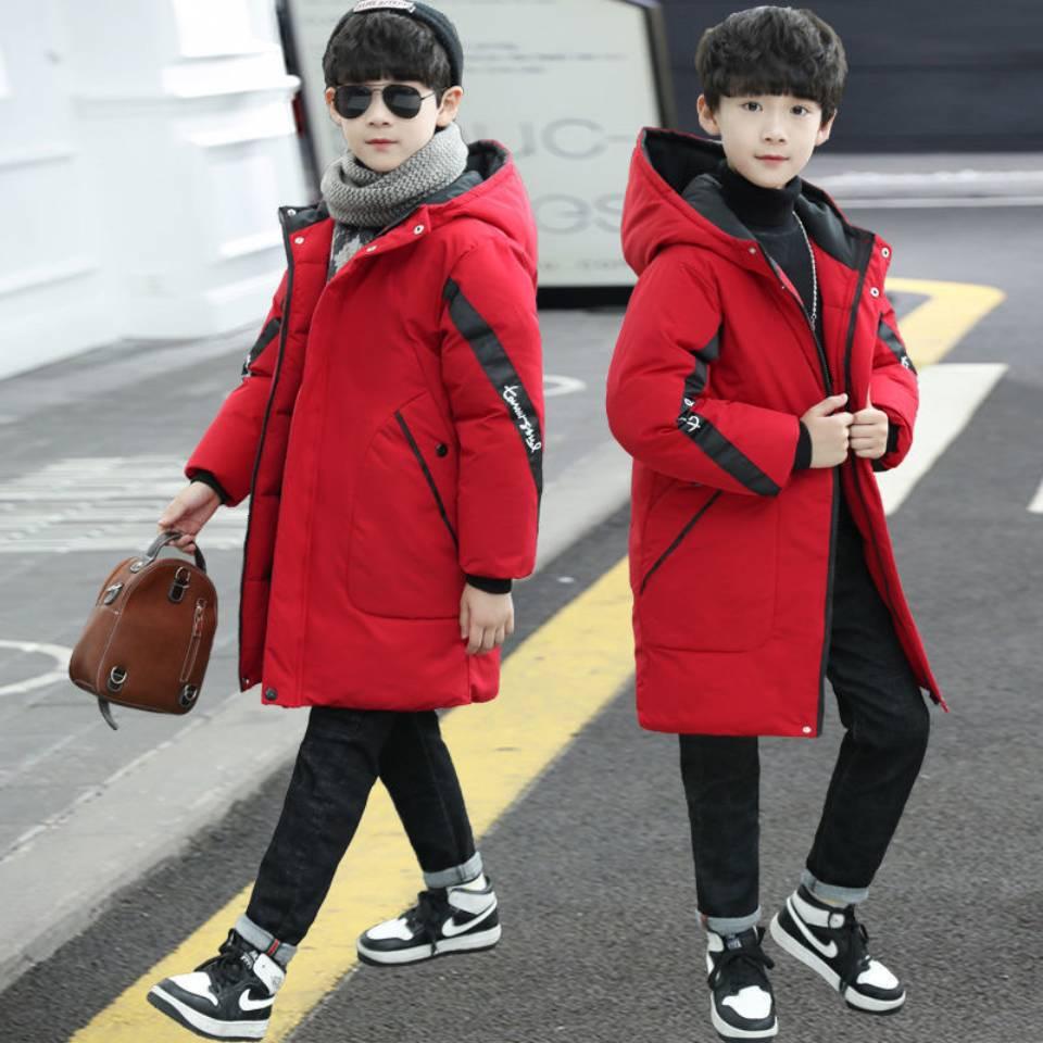 Изображение товара: Новинка 2020 года; Высококачественные зимние пуховые куртки-парки для мальчиков теплое пальто средней длины для мальчиков; От 6 до 14 лет верхняя одежда с капюшоном; 3 цвета