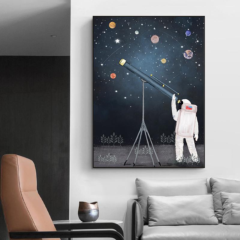 Изображение товара: Современная космическая картина космонавта, холст, космическое растение, телескоп, плакаты, печать, настенное искусство, картина для гостиной, дома, для мальчика, RoomDecor