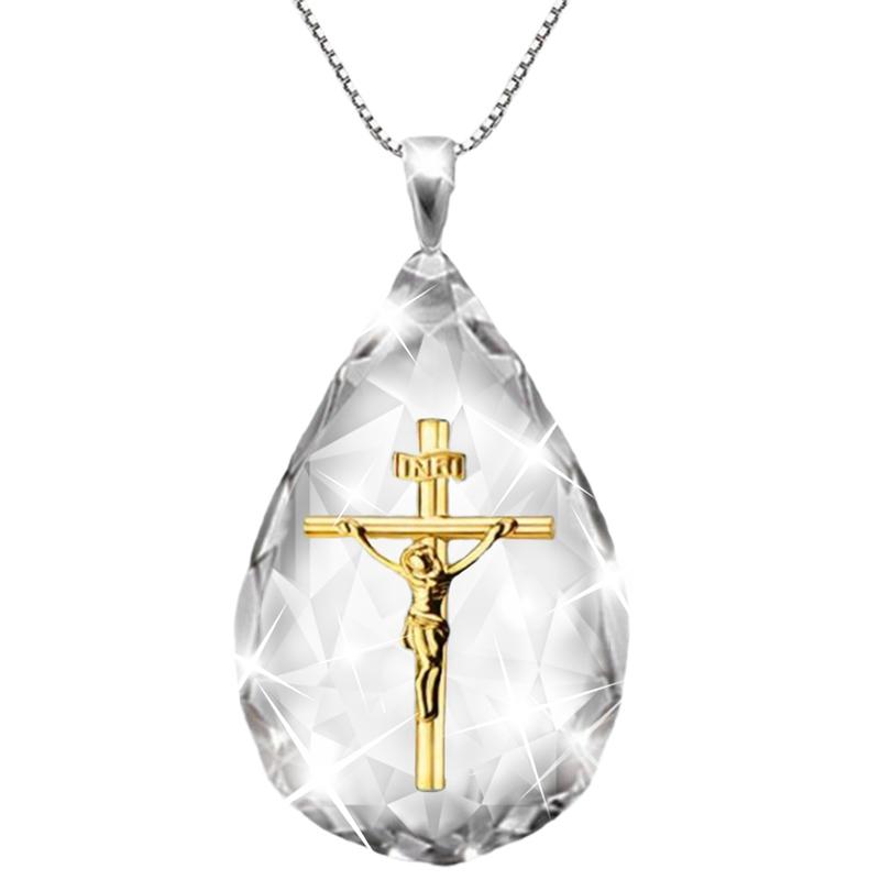 Изображение товара: Хрустальное ожерелье с подвеской в виде капли воды, ожерелье с крестом Иисуса, ювелирные изделия в подарок