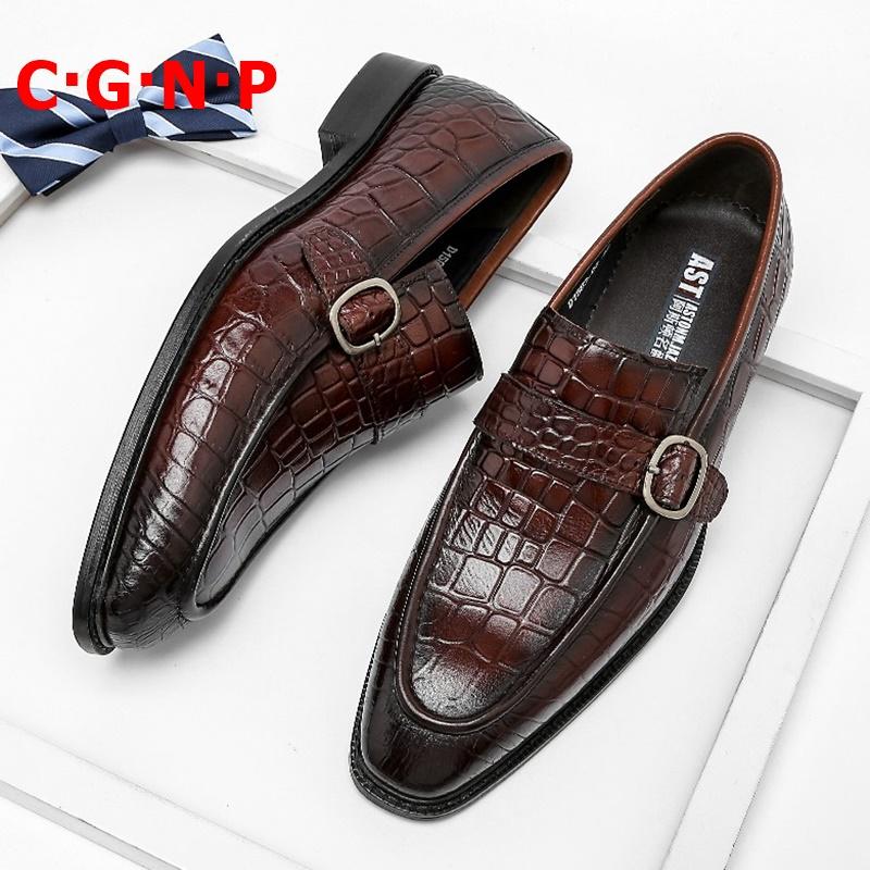 Изображение товара: Мужские туфли Goodyear высокого качества C · G · N · P из натуральной кожи с крокодиловым узором и пряжкой, лоферы, Классическая обувь без застежки, офисная обувь