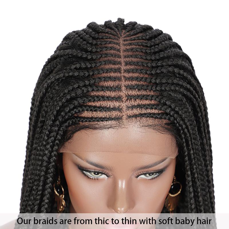 Изображение товара: Плетеные парики Kalyss 27 дюймов, фронтальные синтетические кружевные волосы, с косичками средней длины, с детскими волосами для черных женщин, косички в коробке