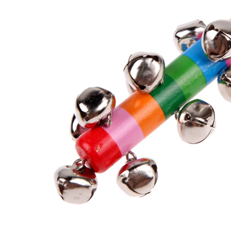Изображение товара: Детский колокольчик, погремушка, Радужный шейкер, развивающая игрушка, деревянная ручка, колокольчик Для активности, Радужный музыкальный инструмент