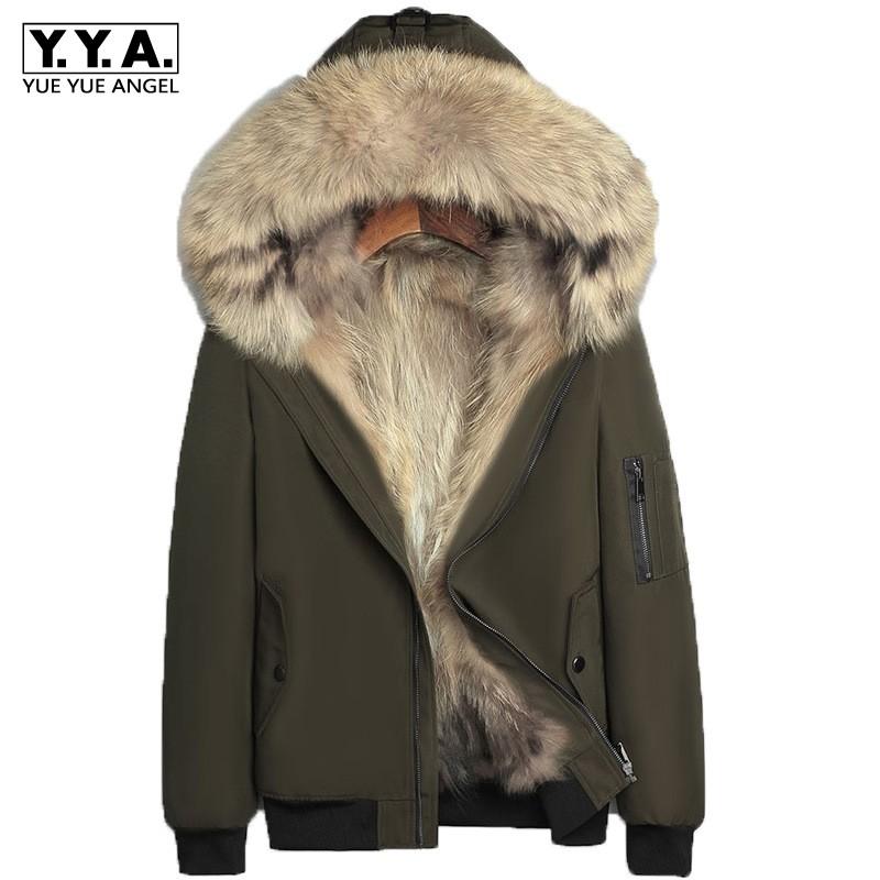 Изображение товара: Парка мужская утепленная с капюшоном, брендовая короткая уличная куртка на молнии, с подкладкой из натурального меха енота, повседневное пальто в стиле оверсайз, 4XL, для зимы