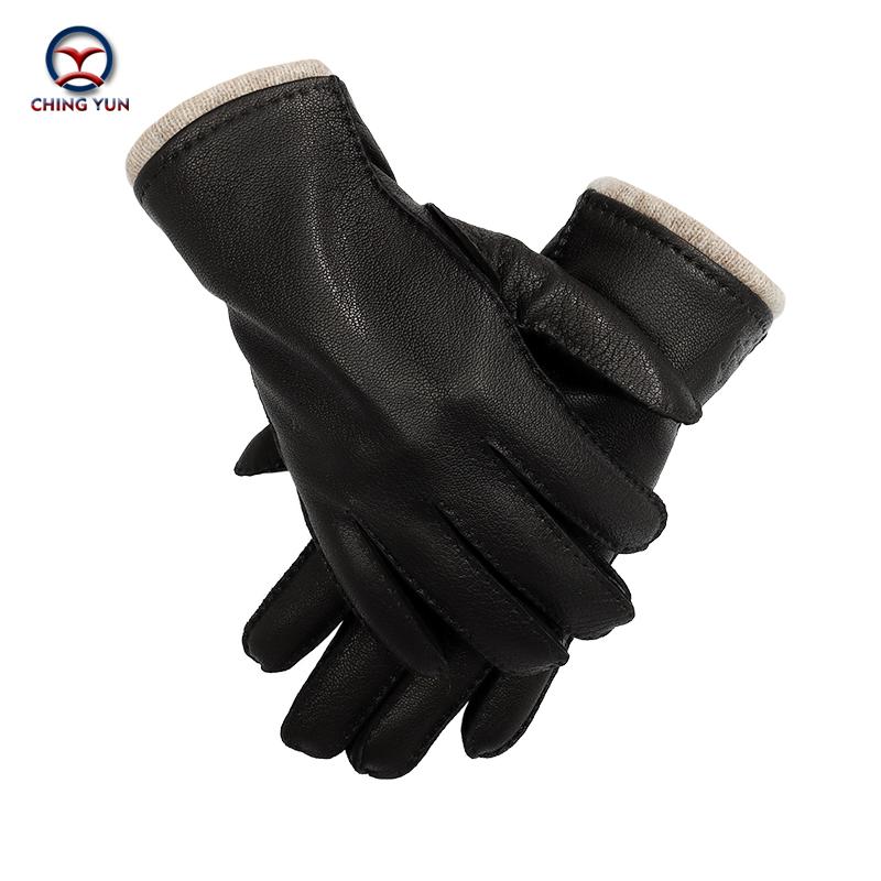Изображение товара: Мужские перчатки из оленьей кожи, черные, теплые, мягкие, с подкладкой из 2020 шерсти, Осень-зима, 70%