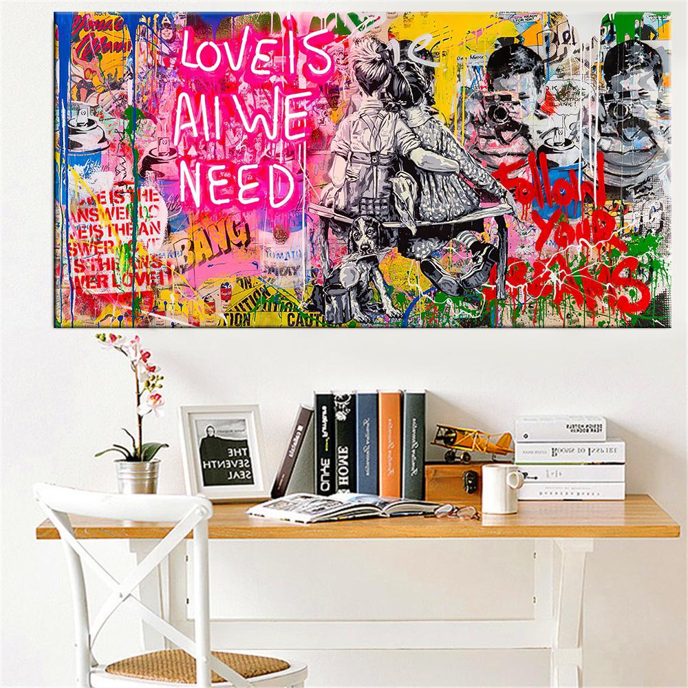 Изображение товара: Граффити-арт любовь-это все, что нам нужно, холст, картины, плакаты и принты, уличное граффити-искусство, настенные картины для украшения дома