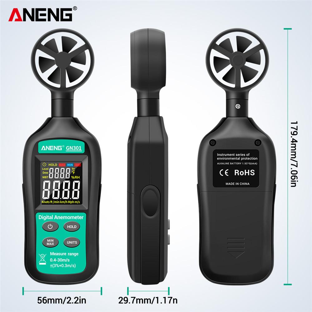 Изображение товара: Портативный цифровой анемометр ANENG, высокоточный измеритель скорости ветра/температуры, цифровой метеорограф, компактный и сверхлегкий