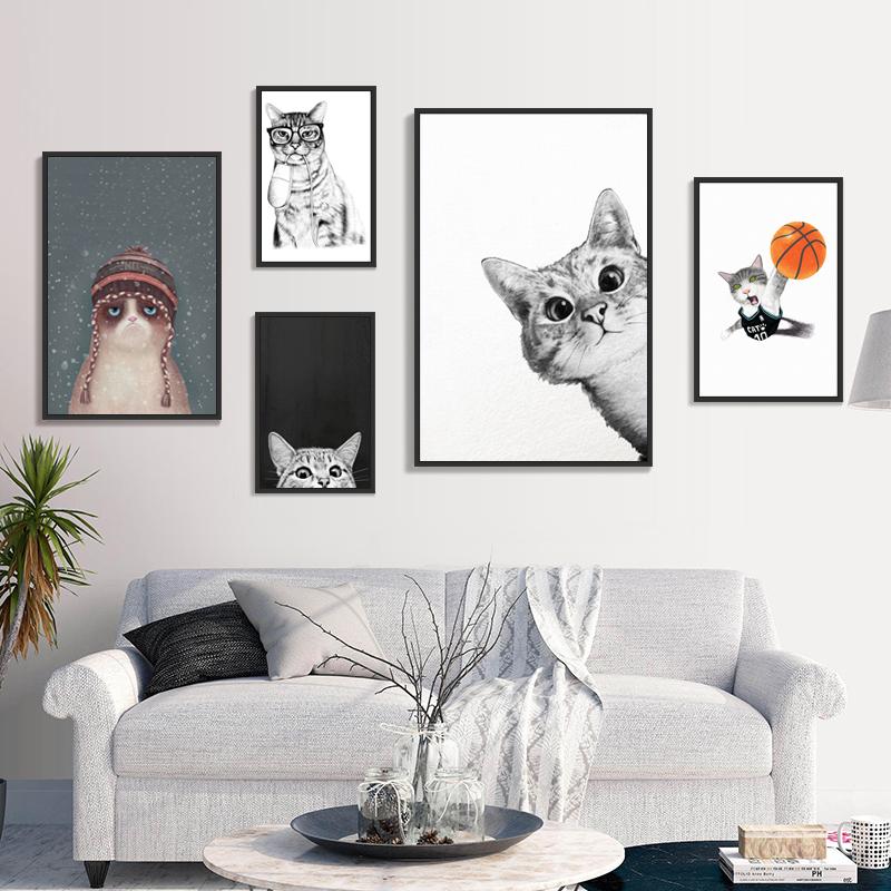Изображение товара: Декор детской комнаты, настенные художественные картины для детской комнаты, мультяшный милый кот, играющий в баскетбол, плакаты, печатные картины на холсте
