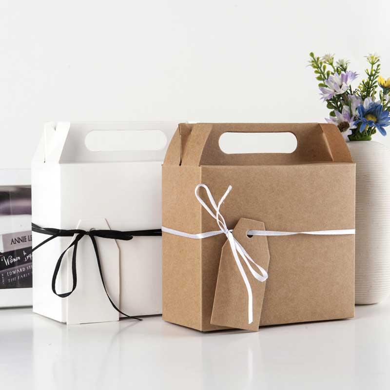 Изображение товара: 5 шт. крафт-бумажная коробка с ручкой, Свадебная подарочная коробка, упаковка для кексов, праздничный десерт, упаковка для выпечки, посылка кекс и печенья