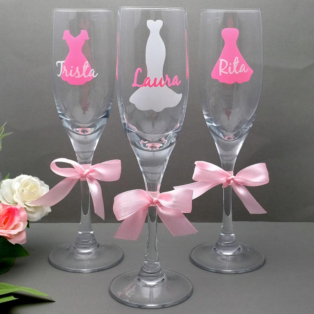 Изображение товара: Персонализированные флейты для шампанского, свадебные бокалы для шампанского, свадебные вечерние флейты для шампанского, подарок подружки невесты, подарок на ночь для девочек